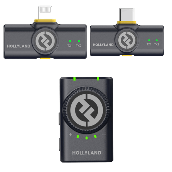 Micro cravate sans fil HOLLYLAND LARK M2 – Type-C & Lightning – 10h d’autonomie – Réduction de bruit – Portée de transmission de 300 mètres – 2 transmetteurs et 3