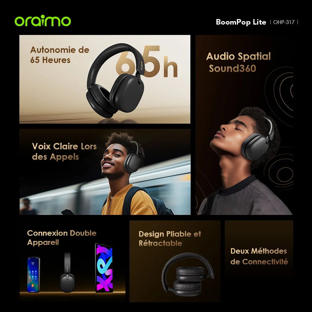 oraimo BoomPop Lite Écouteurs supra-auriculaires sans fil ENC